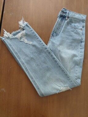 Urban Outfitters BDG Cowboy Frayed Hem Light Wash Denim Flawed Zipper Size 26